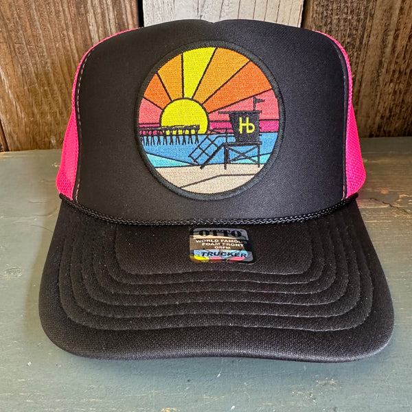 Hermosa Beach OBLIGATORY SUNSET High Crown Trucker Hat - Black/Pink/Black (Copy) (Copy)