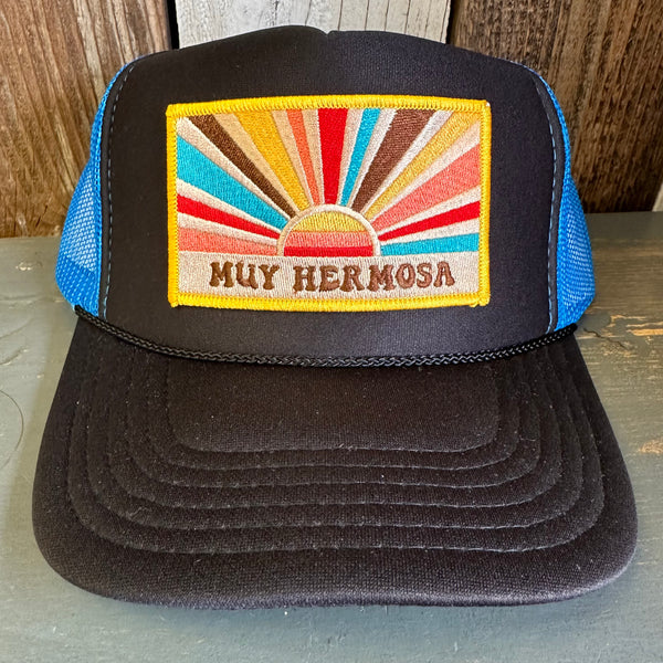 Hermosa Beach MUY HERMOSA High Crown Trucker Hat - Neon Blue/Black