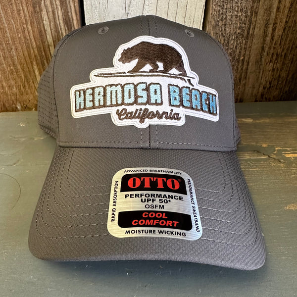 Hermosa Beach SURFING GRIZZLY BEAR - 6 Panel Low Profile Baseball Cap - Charcoal Grey