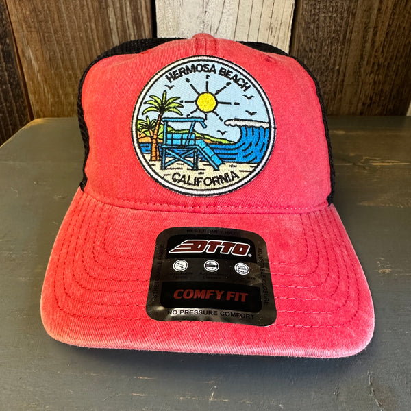 Hermosa Beach SHOREFRONT 6 Panel Low Profile "OTTO COMFY FIT" Trucker Hat - Red/Black