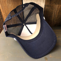 DIRT PATHS :: 5 panel Cotton Twill Front, Mesh Back, Rope cap - Navy/White Braid (OF ALL THE PATHS YOU TAKE IN LIFE...MAKE SURE A FEW OF THEM ARE DIRT - JOHN MUIR)