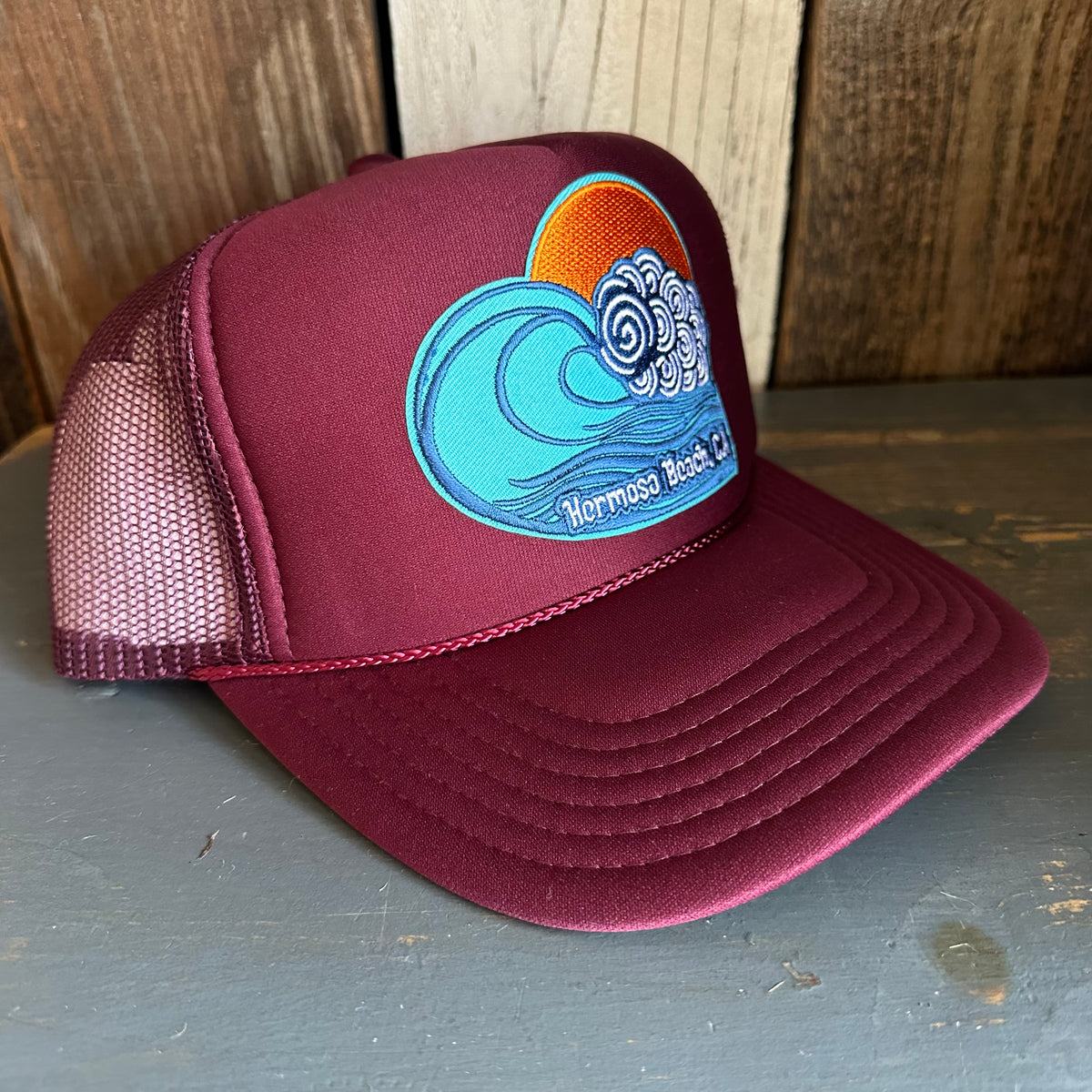 Hermosa Beach 72 & SUNNY High Crown Trucker Hat - Burgundy Maroon