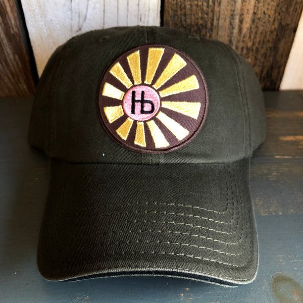 Hermosa Beach SUNBEAMS - 5 Panel Low Profile Style Dad Hat with Velcro Closure - Olive Green/Black