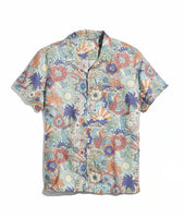 Tencel Linen Short Sleeve Resort Button-Up Shirt in Groovy Print
