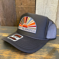 Hermosa Beach MUY HERMOSA High Crown Trucker Hat - Charcoal (Curved Brim)