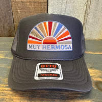 Hermosa Beach MUY HERMOSA High Crown Trucker Hat - Charcoal (Curved Brim)