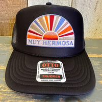 Hermosa Beach MUY HERMOSA High Crown Trucker Hat - Black (Curved Brim)