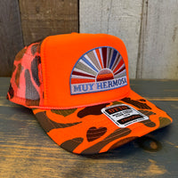 Hermosa Beach MUY HERMOSA High Crown Trucker Hat - Neon Orange Hunters Camo