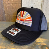 Hermosa Beach MUY HERMOSA High Crown Trucker Hat - Black (Curved Brim)