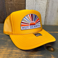 Hermosa Beach MUY HERMOSA High Crown Trucker Hat - Gold