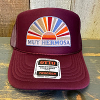 Hermosa Beach MUY HERMOSA High Crown Trucker Hat - Burgundy Maroon