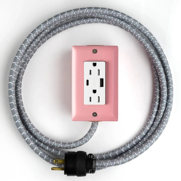 Extō Smart USBC in CANDY PINK  :: The First Smart Chip USB Type C® Extension Cord - 8ft Extō USBC Dual-Outlet Power Cord w/6ft Extension Cord