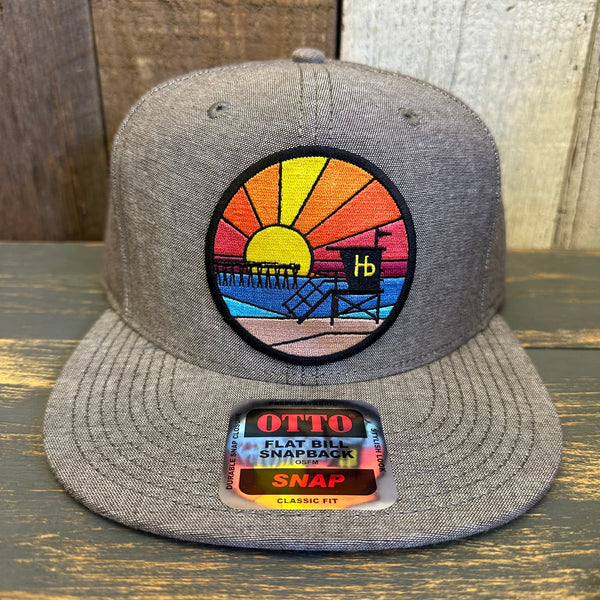 Hermosa Beach OBLIGATORY SUNSET 6 Panel Mid Profile Snapback Hat - Chambray Charcoal Gray