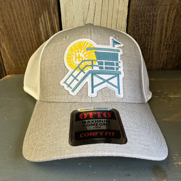 Hermosa Beach LIFEGUARD TOWER "OTTO COMFY FIT" 6 Panel Low Profile Mesh Baseball Cap - Heather Grey/White