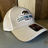 Hermosa Beach SURFING GRIZZLY BEAR "OTTO COMFY FIT" 6 Panel Low Profile Mesh Baseball Cap - Heather Grey/White