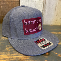 Hermosa Beach WELCOME SIGN 6 Panel Mid Profile Snapback Hat - Chambray Navy