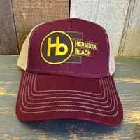 Hermosa Beach THE NEW STYLE 6 Panel Low Profile Mesh Back Trucker Hat - Maroon/Khaki