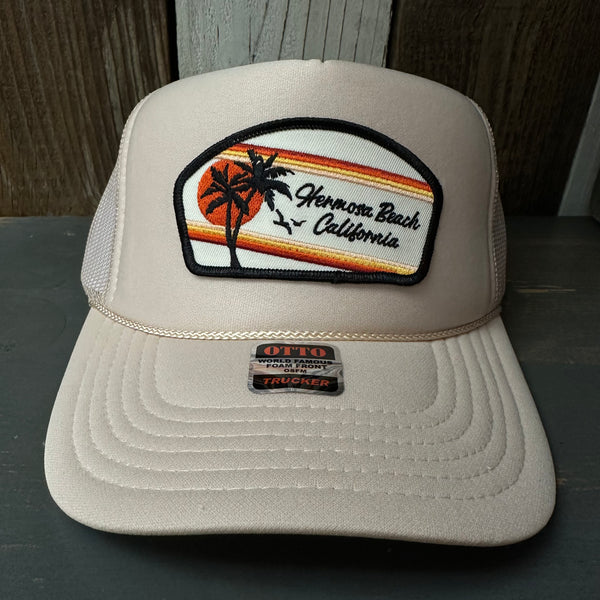 Hermosa Beach RETRO SUNSET High Crown Trucker Hat - Khaki