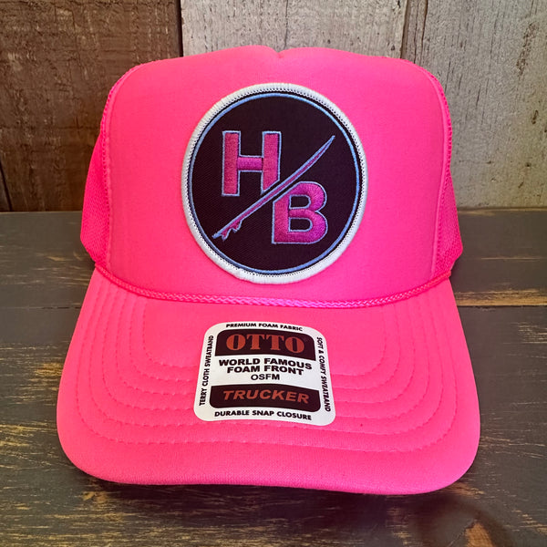 Hermosa Beach SO PITTED :: HB SURFBOARD Trucker Hat - Neon Pink