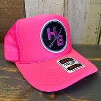 Hermosa Beach SO PITTED :: HB SURFBOARD Trucker Hat - Neon Pink