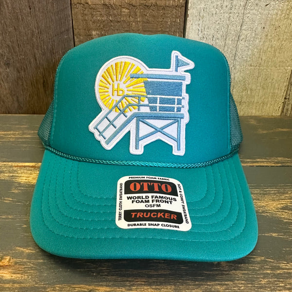 Hermosa Beach LIFEGUARD TOWER High Crown Trucker Hat - Jade Green