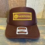 Hermosa Beach AS REAL AS THE STREETS High Crown Trucker Hat - Brown