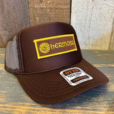 Hermosa Beach AS REAL AS THE STREETS High Crown Trucker Hat - Brown