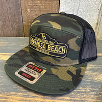 Hermosa Beach ARE YOU ESTABLISHED? 7 Panel Mid Profile Trucker Snapback Hat - Camo/Black