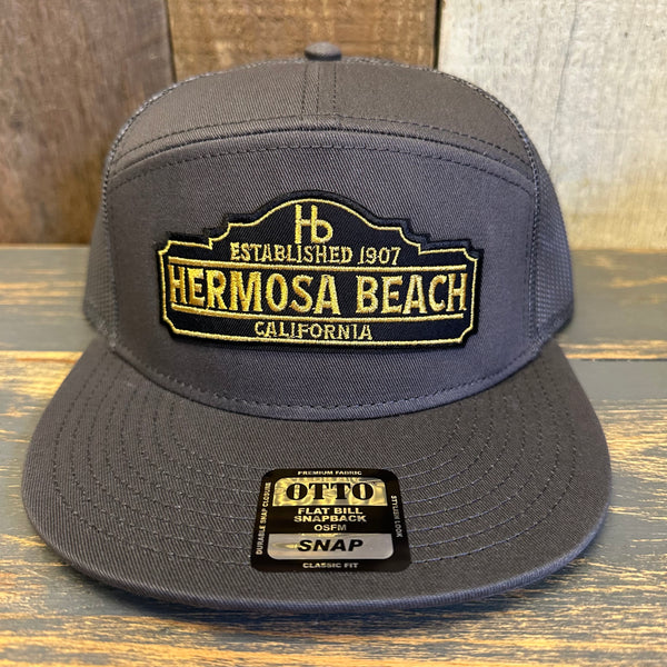 Hermosa Beach ARE YOU ESTABLISHED? 7 Panel Mid Profile Trucker Snapback Hat - Charcoal Grey