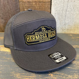 Hermosa Beach ARE YOU ESTABLISHED? 7 Panel Mid Profile Trucker Snapback Hat - Charcoal Grey