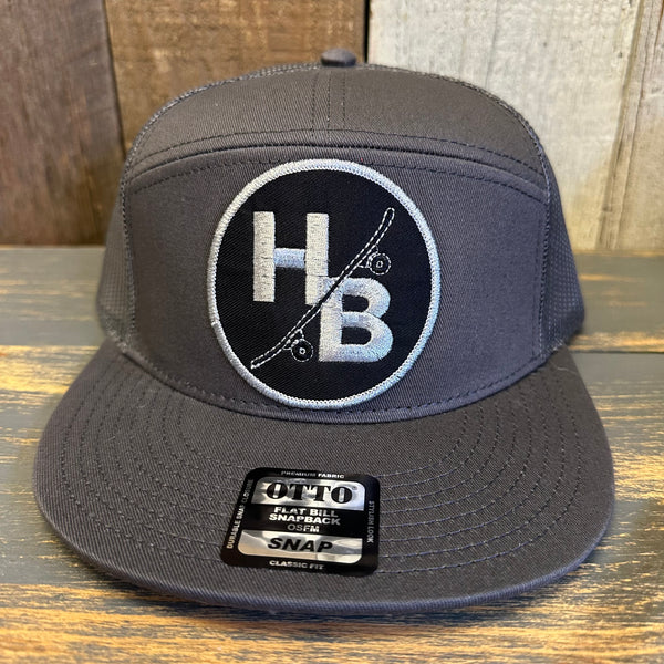 Hermosa Beach SKATEBOARDING WAS NEVER A CRIME 7 Panel Mid Profile Trucker Snapback Hat - Charcoal Grey