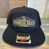 Hermosa Beach ARE YOU ESTABLISHED? 7 Panel Mid Profile Trucker Snapback Hat - Black