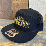 Hermosa Beach ARE YOU ESTABLISHED? 7 Panel Mid Profile Trucker Snapback Hat - Black