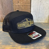 Hermosa Beach ARE YOU ESTABLISHED? 7 Panel Mid Profile Trucker Snapback Hat - Black