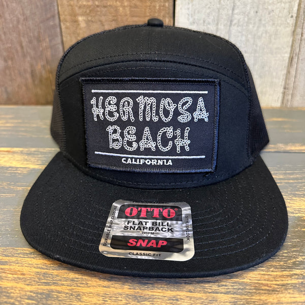 Hermosa Beach ROPER 7 Panel Mid Profile Trucker Snapback Hat - Black