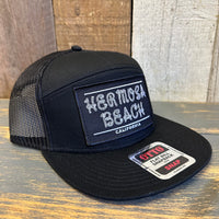 Hermosa Beach ROPER 7 Panel Mid Profile Trucker Snapback Hat - Black