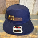 Hermosa Beach PIER AVE 7 Panel Mid Profile Trucker Snapback Hat - Navy