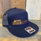 Hermosa Beach PIER AVE 7 Panel Mid Profile Trucker Snapback Hat - Navy