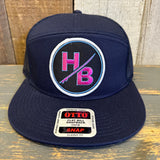 Hermosa Beach SO PITTED :: HB SURFBOARD 7 Panel Mid Profile Trucker Snapback Hat - Navy