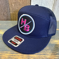 Hermosa Beach SO PITTED :: HB SURFBOARD 7 Panel Mid Profile Trucker Snapback Hat - Navy