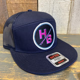 Hermosa Beach SO PITTED :: HB SURFBOARD 7 Panel Mid Profile Trucker Snapback Hat - Navy