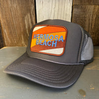 Hermosa Beach GOLF CARTS & YOGA PANTS High Crown Trucker Hat - Charcoal (Curved Brim)