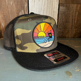 Hermosa Beach OBLIGATORY SUNSET Camouflage 6 Panel Trucker Hat - Dark Green/Brown/Black