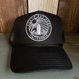 SOUTH BAY SURF (Navy Colored Patch) 5 panel Rope Trucker Cap - Black/Black Braid (Curved Brim)