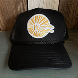 Hermosa Beach CLASSIC LOGO 5 panel Rope Trucker Cap - Black/Black Braid (Curved Brim)