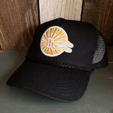 Hermosa Beach CLASSIC LOGO 5 panel Rope Trucker Cap - Black/Black Braid (Curved Brim)