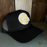 Hermosa Beach CLASSIC LOGO 5 panel Rope Trucker Cap - Black/Black Braid (Curved Brim)
