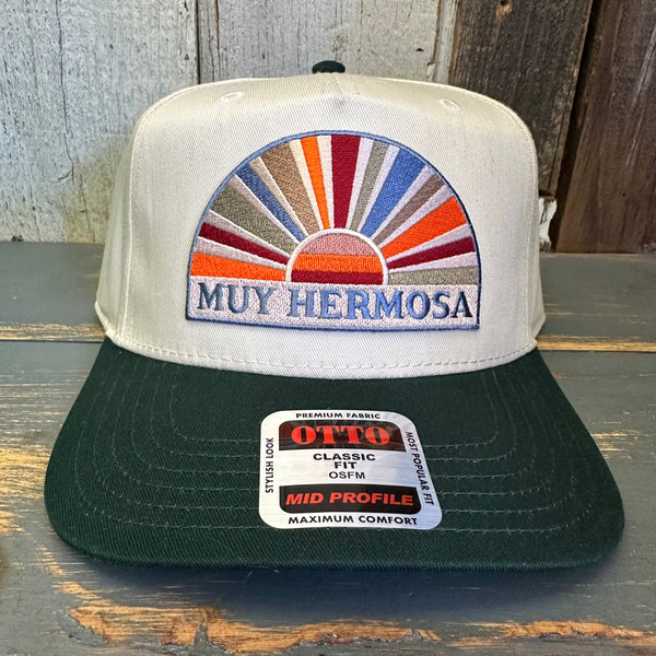 Hermosa Beach MUY HERMOSA 5 Panel Mid Profile Baseball Cap - Dark Green/White