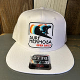 Hermosa Beach SURF HERMOSA :: OPEN DAILY 6 Panel Mid Profile Snapback Hat - White
