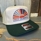 Hermosa Beach MUY HERMOSA 5 Panel Mid Profile Baseball Cap - Dark Green/White